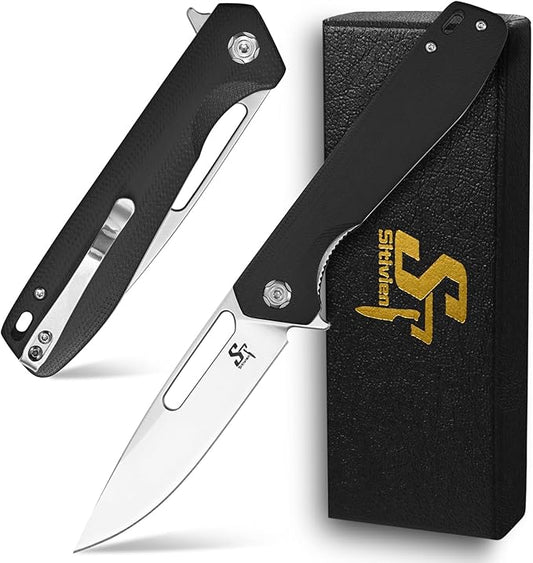 Sitivien ST801 Folding Knife,8Cr18Mov Steel Blade with G10 Handle Pocket Knife EDC Tool Knife for