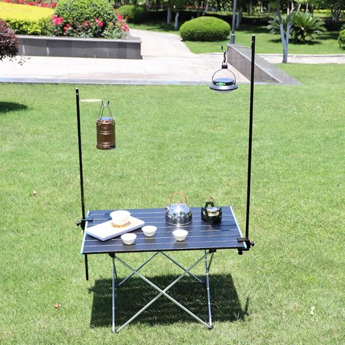 Fdit Portable Camping Light Holder, Black Aluminum Alloy Folding Light Bracket Stand Outdoor