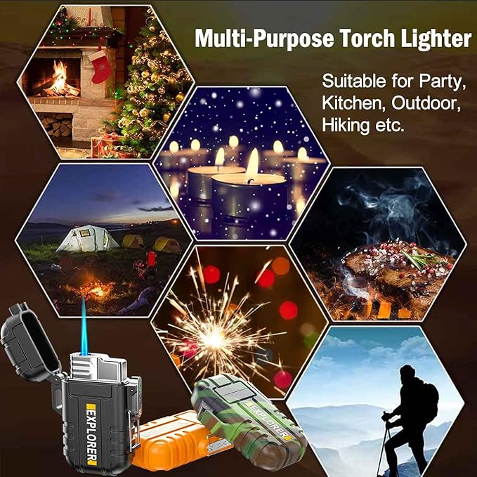 Waterproof Butane Torch Lighter Refillable Windproof Jet Flame Lighters for Fireplace Fireworks