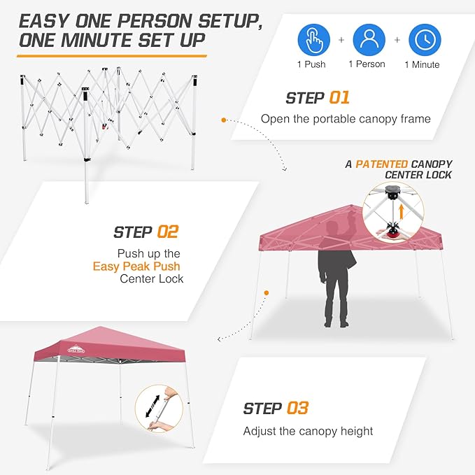 EAGLE PEAK 10x10 Slant Leg Pop-up Canopy Tent Easy One Person Setup Instant Outdoor Beach Canopy