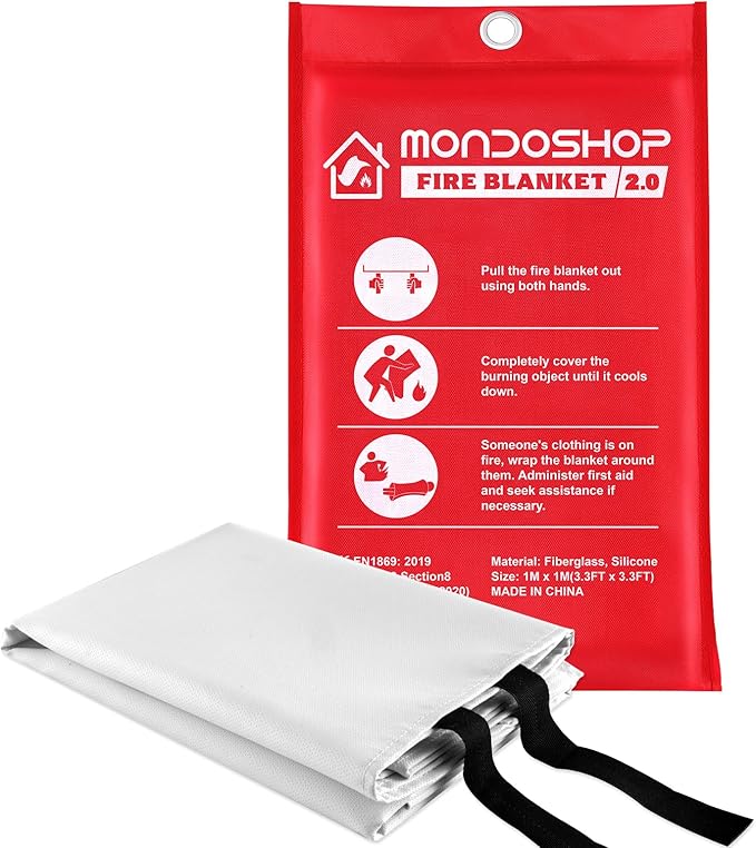 Mondoshop Silicone Fire Blanket for Home - 40"x40" Emergency Fire Blankets for Kitchen, Fire