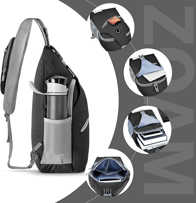 ZOMAKE Sling Bag,Small Crossbody Sling Backpack,Water Resistant Shoulder Daypack for Travel,Anti