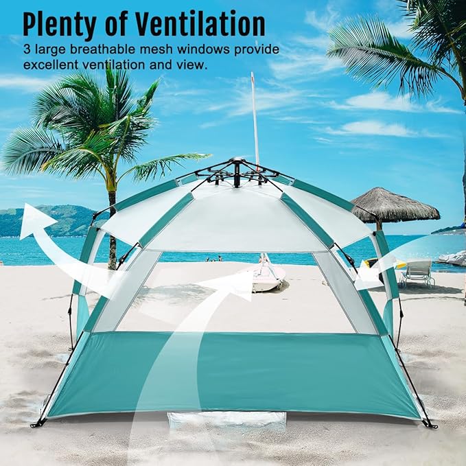 WhiteFang Deluxe Pop Up Beach Tent Sun Shade Shelter for 3-4/5-6 Person, UV Protection, Extendable