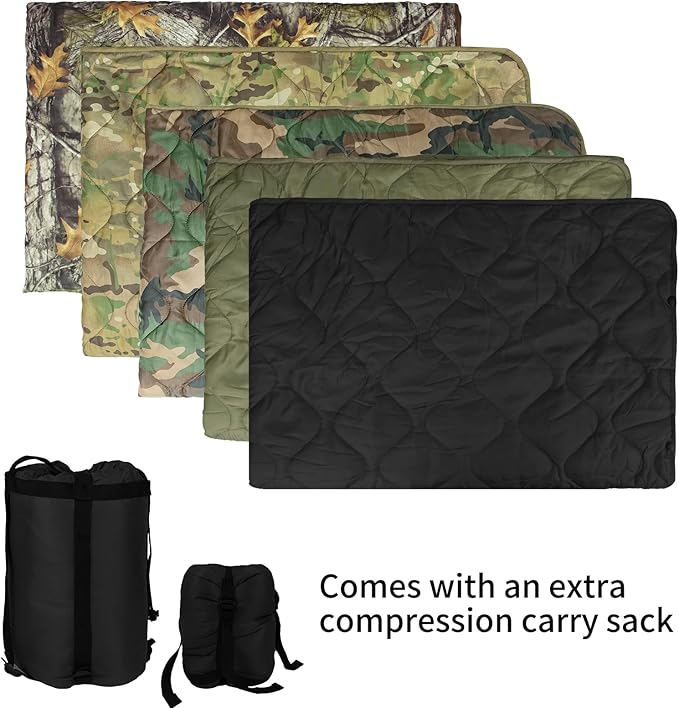 Poncho Liner Military Insulation Blanket Camo with Compression Carry Bag for Outdoors Hiking Jungle