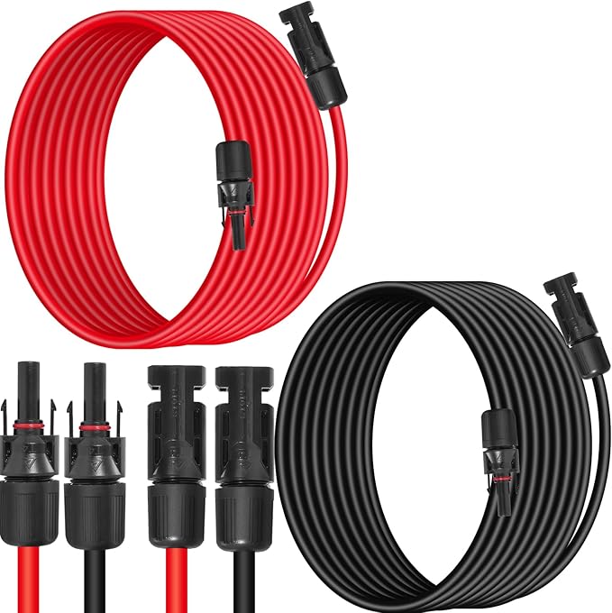 10AWG (6mm²) Solar Panel Extension Cable 30FT - Black & Red, Heavy Duty, Weather Resistant
