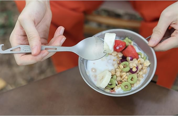 SANTTA Titanium 3-in-1 Camping Spork, Spoon, Fork & Bottle Opener Combo Utensil for Hiking and