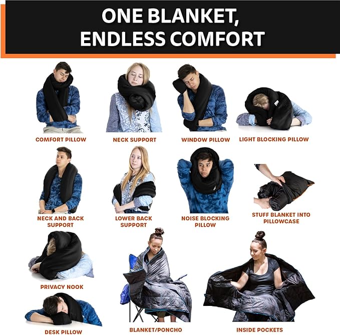 Ripstop Outdoor Camping Pillow 3-in-1, Versatile Lightweight Nylon Waterproof Stadium Blanket