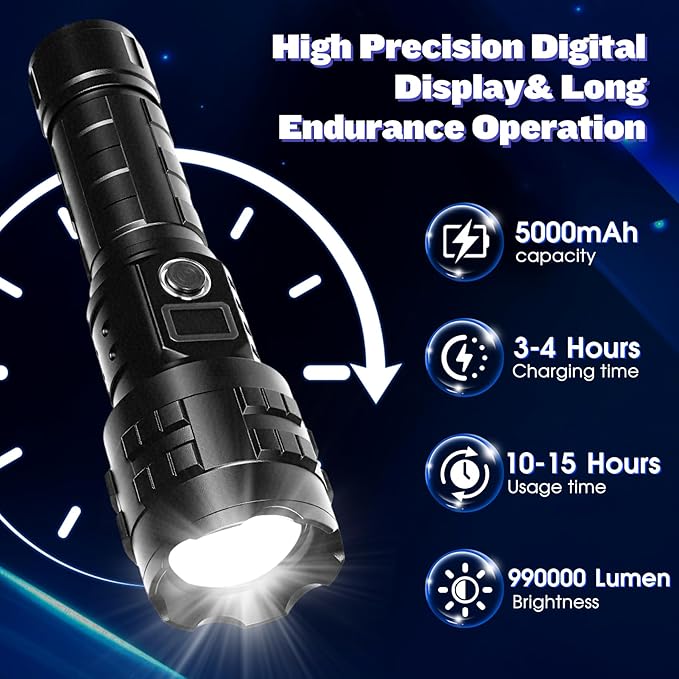 Flashlights High Lumens Rechargeable, 1000000 Lumens Hight Lumens Super Bright Handheld LED Flash