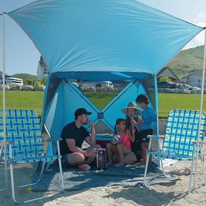 Night Cat Pop-up Beach Tent: 3 4 Persons Beach Shelter with Canopy and Footprint, UPF 50+ UV
