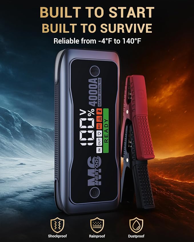 MOSTOOL M6 4000A Jump Starter with Smart HD Display, 12V Portable Jump Box & Car Battery Booster