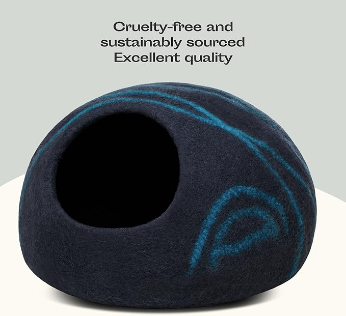 MEOWFIA Cat Cave ??Premium Felt Cat Bed for Indoor Cats, Handmade 100% Merino Wool (Large, Black