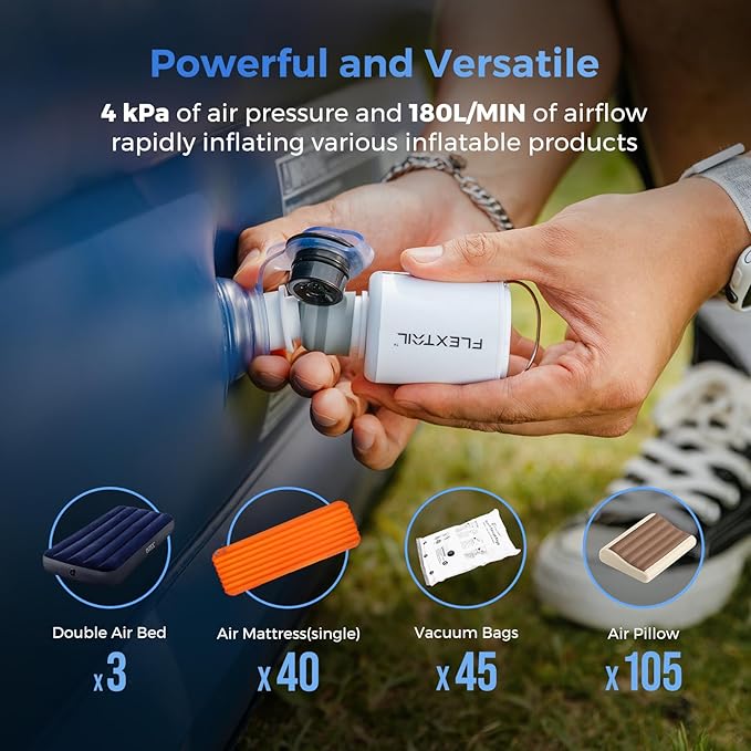FLEXTAILGEAR Air Pump for Inflatables with Camping Lantern, Tiny Pump 2X, 4kPa Portable Air Pump