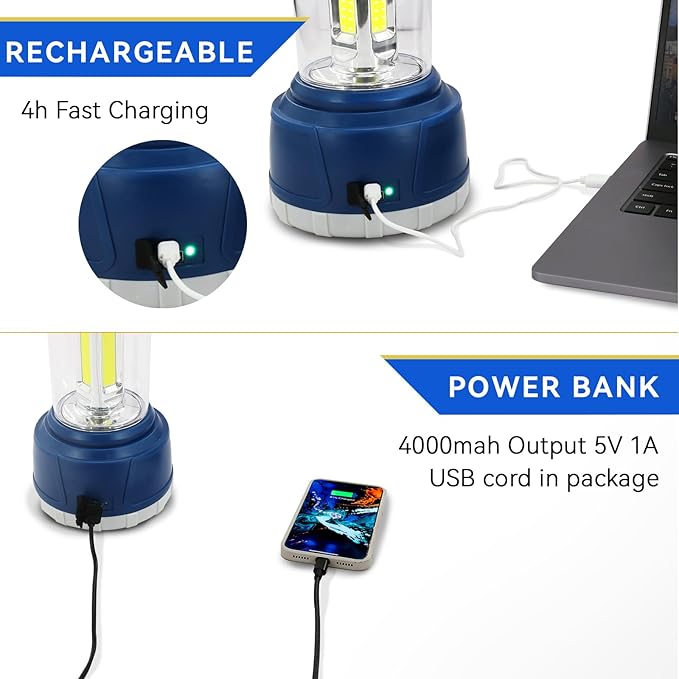 Durapower LED Camping Lantern Rechargeable, Bright 2000 Lumen, 5 Modes, 4000 mAh Power Bank, IP44