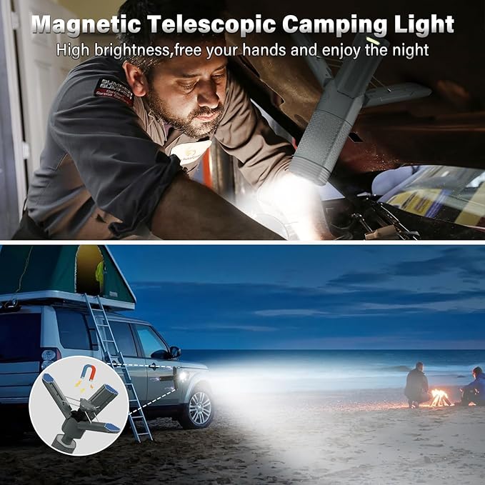 Telescopic Camping Light - 10500mAh Rechargeable Camping Lantern with Storage Bag, Dimmable
