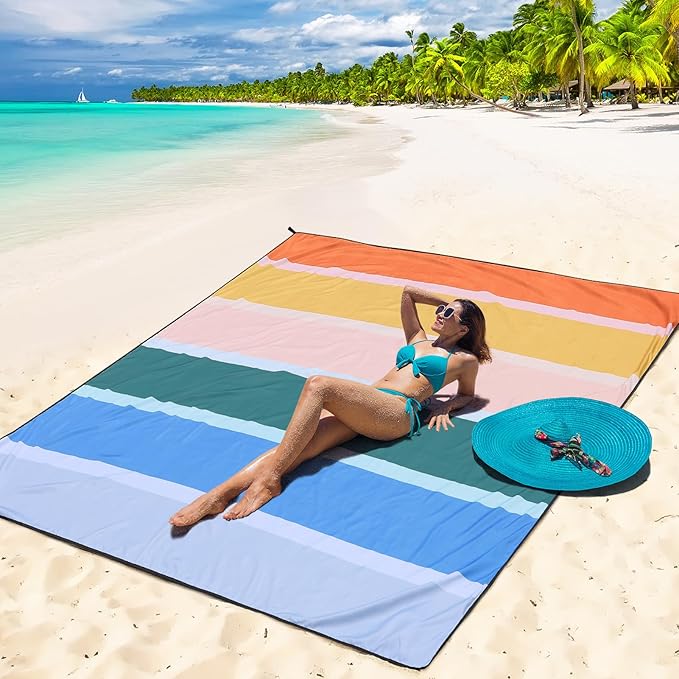 Beach Blanket Waterproof Sandproof Beach Mat 79" X 83"/10'x9'for 2-8 Adults Quick Drying Outdoor