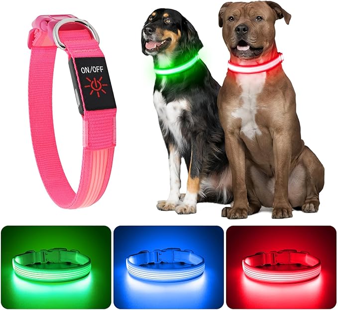 YFbrite Light up Dog Collar, USB Rechargeable LED Puppy Collar Super Bright Adjustable Glowing Dog