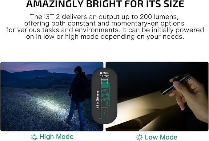 OLIGHT I3T 2 EOS Pocket EDC Flashlight, 200 Lumens Compact Bright Handheld Flash Lights