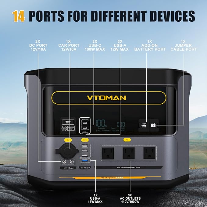 VTOMAN FlashSpeed 1000 Portable Power Station, 828Wh LiFePO4 Battery Solar Generator with