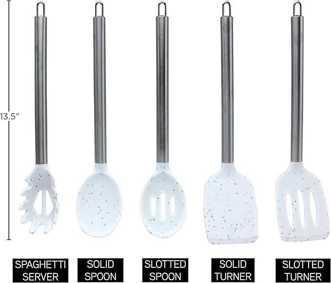 COOK WITH COLOR Silicone Cooking Utensils, Kitchen Utensil Set, Easy to Clean Silicone Kitchen