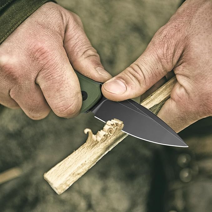 FINTISO Pocket Knife, 3" 14C28N Steel Blade G10 Handle Small EDC knife with Button Lock, Sharp
