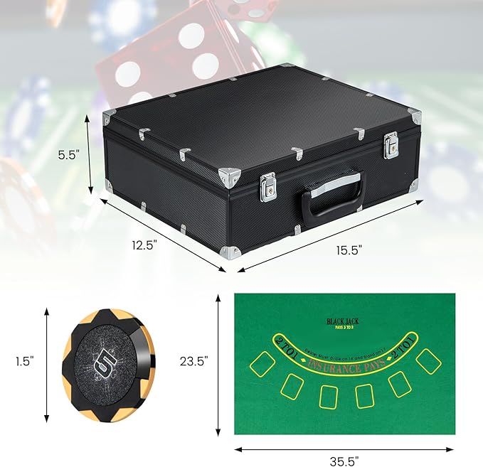 Goplus Poker Chip Set, 300 PCS 14 Gram Clay Poker Chips w/Case, Automatic Card Shuffler, 2 Decks