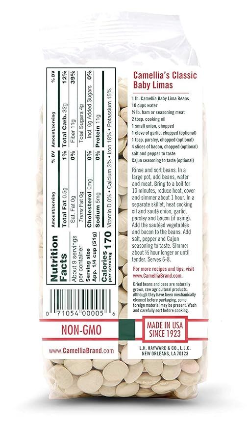 Camellia Brand Dried Baby Lima Beans ??Premium Small White Butter Beans for Southern Cooking
