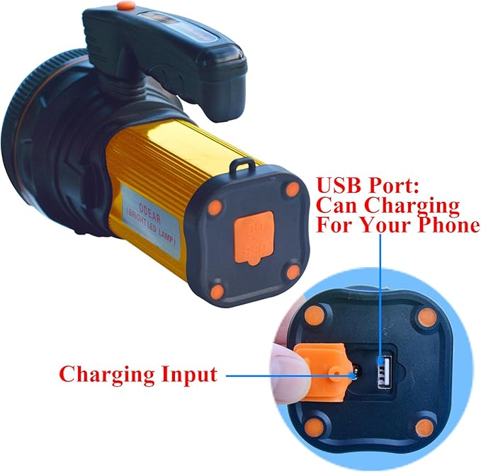 Super Bright Torch Searchlight Handheld Portable LED Spotlight USB Rechargeable Multi-Function