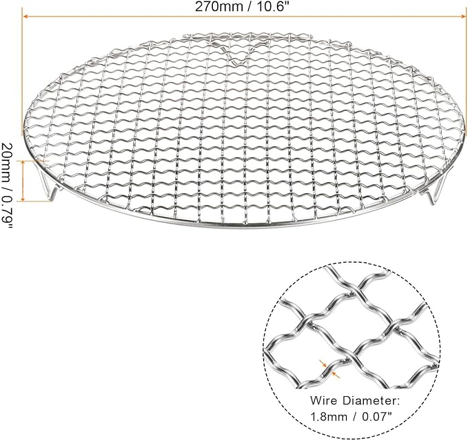 HARFINGTON 2pcs Round Cooking Rack 10.6-inch 201 Stainless Steel Cross Wire Barbecue Grill Net with