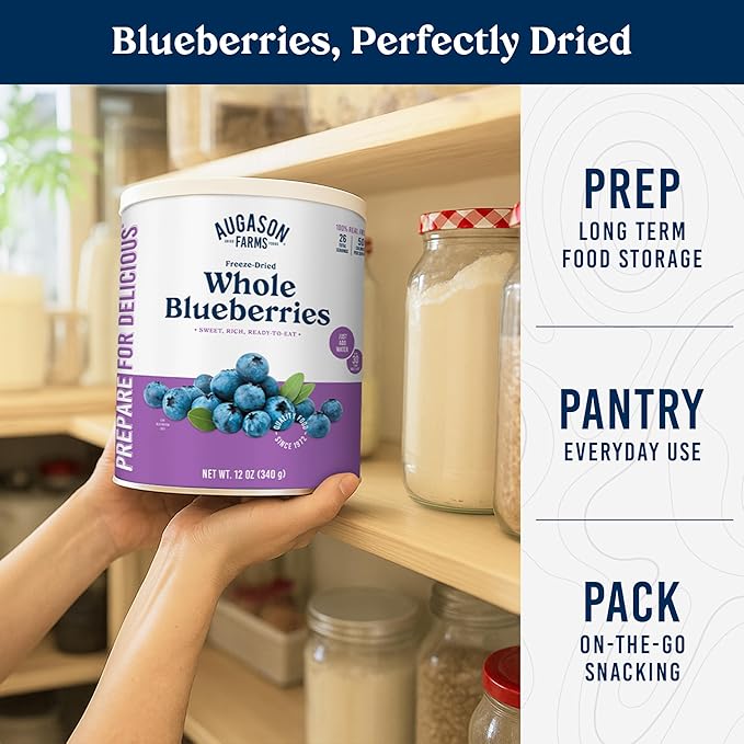 Augason Farms Dried Whole Blueberries Can -Dried Fruit for Baking & Emergency Food Supply