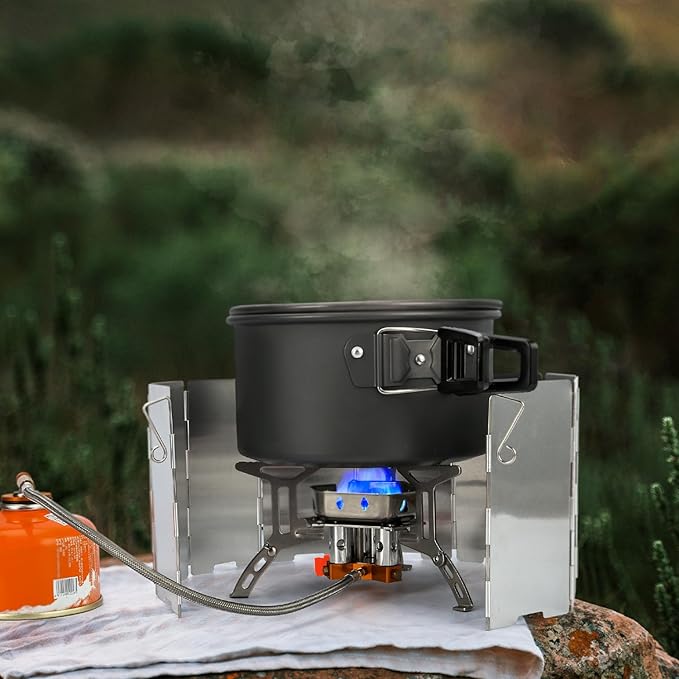 Odoland 3500W/6800W Windproof Camp Stove Camping Gas Stove with Windscreen, Fuel Canister Adapter