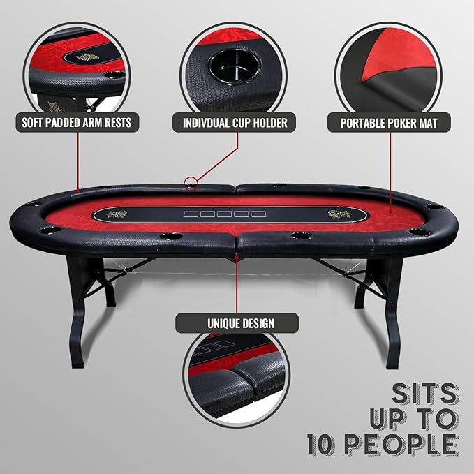 GUTSHOT Foldable Poker Table for 10 Players with 10 Chairs and Poker Chips Set - Premium