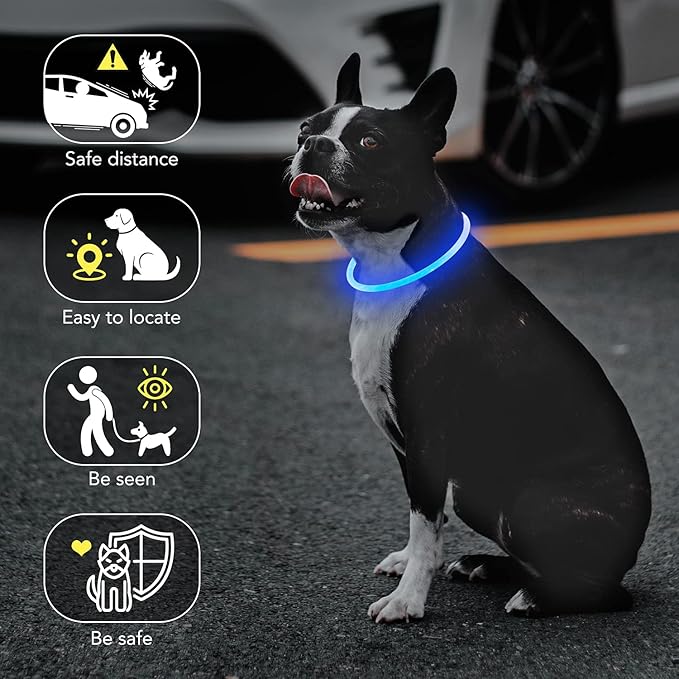 Colaseeme LED Dog Collar, Light Up Dog Collar 1 Count USB Rechargeable TPU Glow Safety Dog Necklace