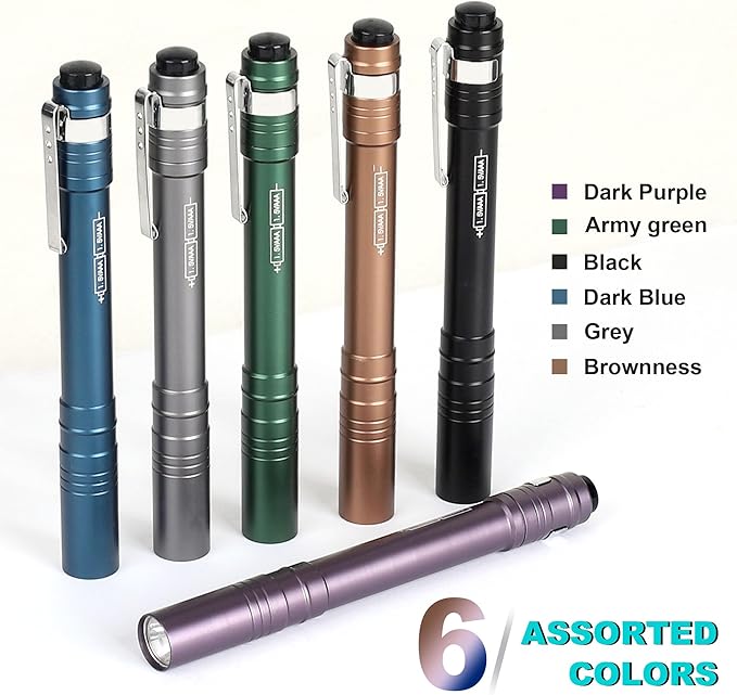FASTPRO 6-Pack Pen Light, Aluminum LED Penlights with Batteries Included & Pre-Installed, Pocket