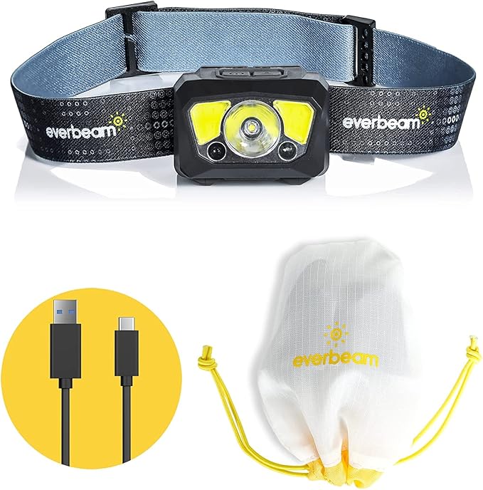 Everbeam H7 Headlamp - Water Resistant LED Rechargeable Battery w/ 28 hr Run Time - 1100 Lumen