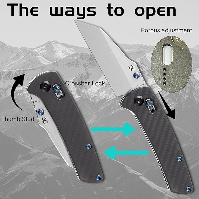 KANSEPT Main Street Pocket Folding Knife, 3.36'' 154CM Sharp Steel Blade, Twill Carbon Fiber Handle