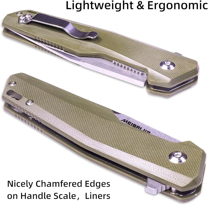 Pocket Knife D2 Blade Folding Knife with G10 Handle, Smooth Flipping Action EDC Knife with Ball