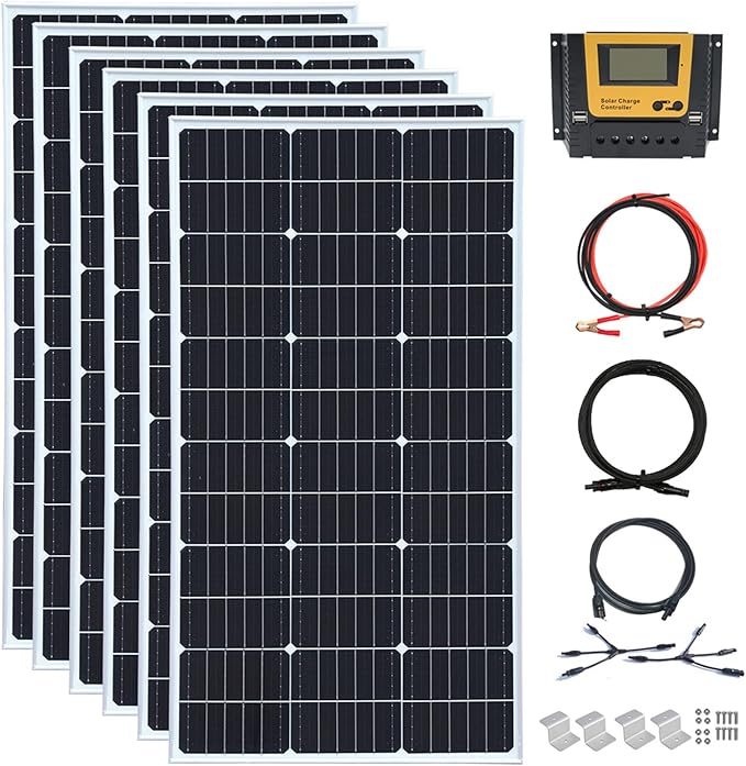 600 Watt 24Volt Solar Panel Kit 6X100W Monocrystalline Module 50A Charge Controller for RV, Boats
