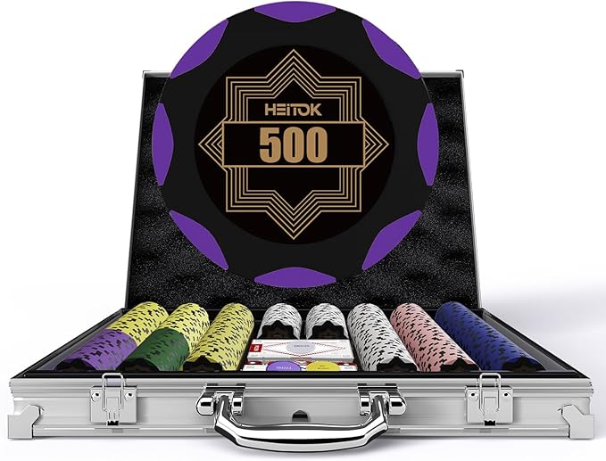 Clay Poker Chip Set for Texas Holdem, 500 pcs with Denominations 14g Professional Casino Blackjack