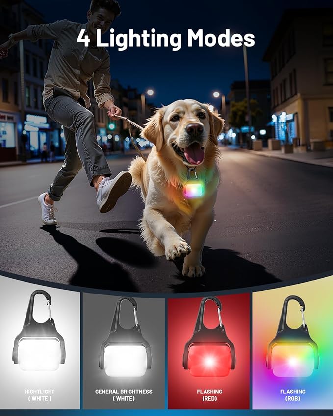 Dog Collar Light 2 Pack, Dog Lights for Night Walking 4 Modes, Waterproof Dogs Light Clip on