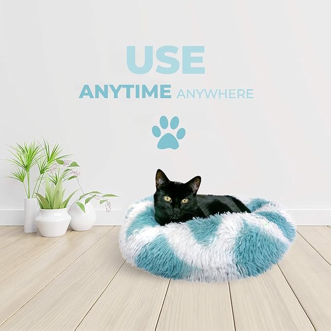 Whiskers & Friends Cat Bed, Cat Beds for Indoor Cats Washable, Orthopedic Soft Fluffy Round Calming