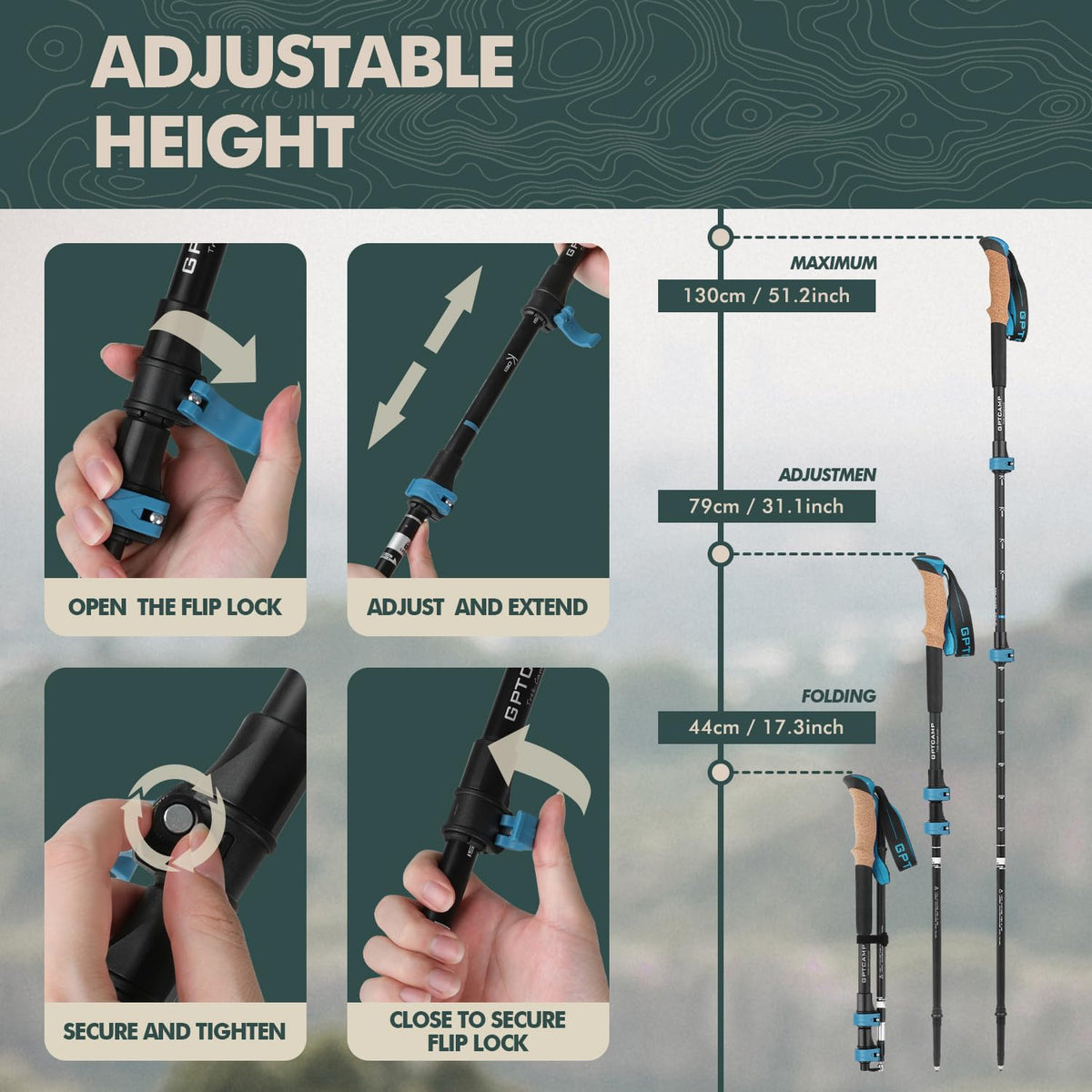 GPTCAMP Trekking Poles - Collapsible - product view 3
