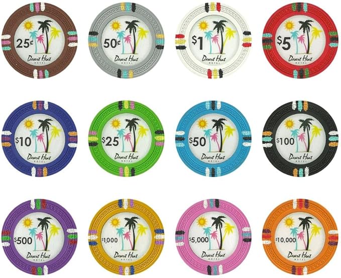 13.5-gram Desert Heat Premium Poker Chips (50-Pack) Heavy Clay Composite Set - Bulk Casino Chips