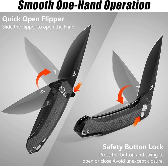 FLISSA Pocket Folding Knife, 3.2??D2 Blade Carbon Fiber Handle EDC Knife with Pocket Clip for