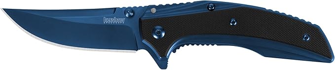 Kershaw Grid Folding Pocket Knife, 3.7 inch Black Serrated Blade, Steel Handle, Pocketclip & 3-Inch