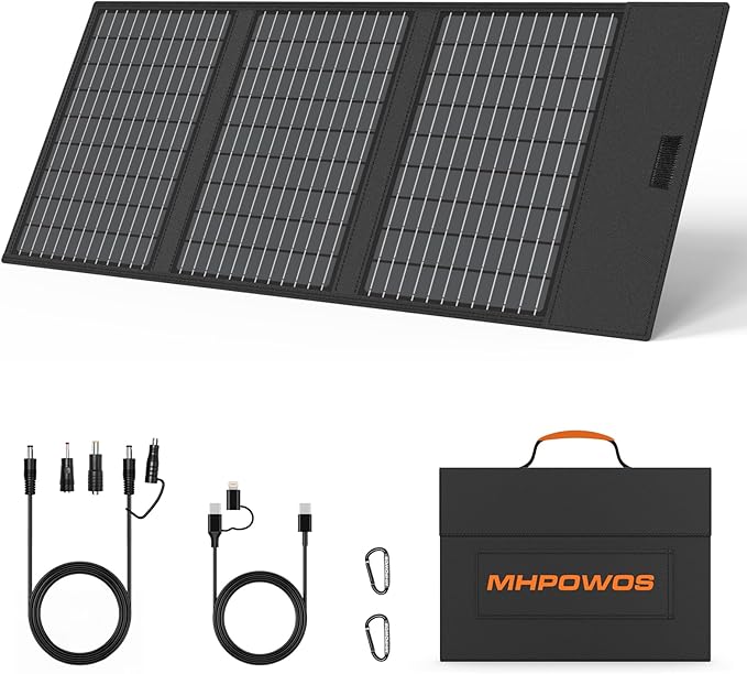 45W Portable Solar Panel Charger with USB-C, USB-A and DC Outputs 18V Foldable IP67 Waterproof