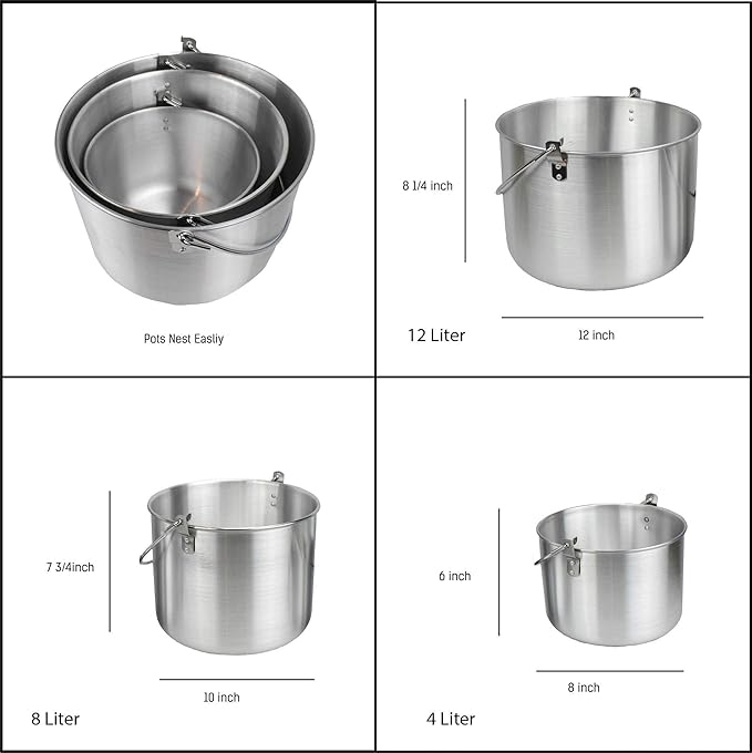AceCamp Nested Pot Aluminum Lightweight Cooking Pot Set Outdoor Large Stock with lid and folding