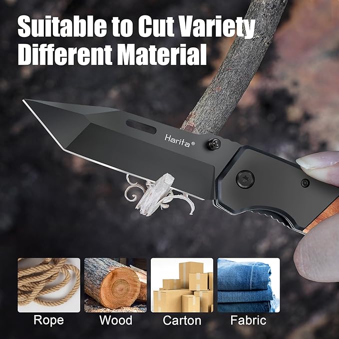 Harita Pocket Knife for Men, Folding Utility with Pocket Clip, Wood Handle EDC for Women with 3.4″