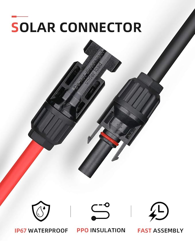 BougeRV 60 Feet 10AWG Solar Extension Cable with Female and Male Connector with Extra Pair of