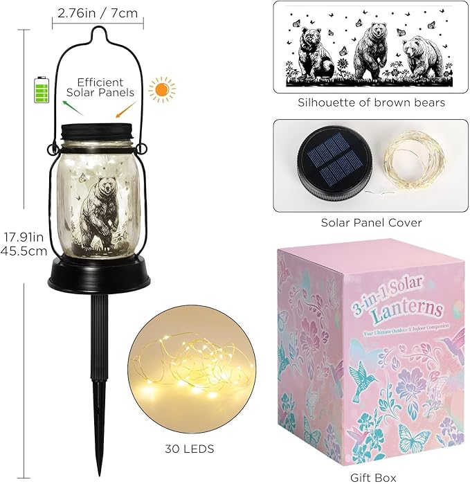 kyoryuger Bear Gifts for Women/Men Bear Lovers Solar Lantern Mom Birthday, Mothers Day, Solar