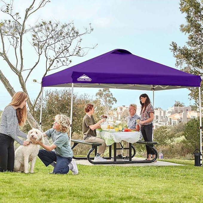 EAGLE PEAK Pop Up Canopy Tent with Wheeled Carry Bag, 8 Stakes, 4 Ropes, 4 Weight Bags, Easy Set Up
